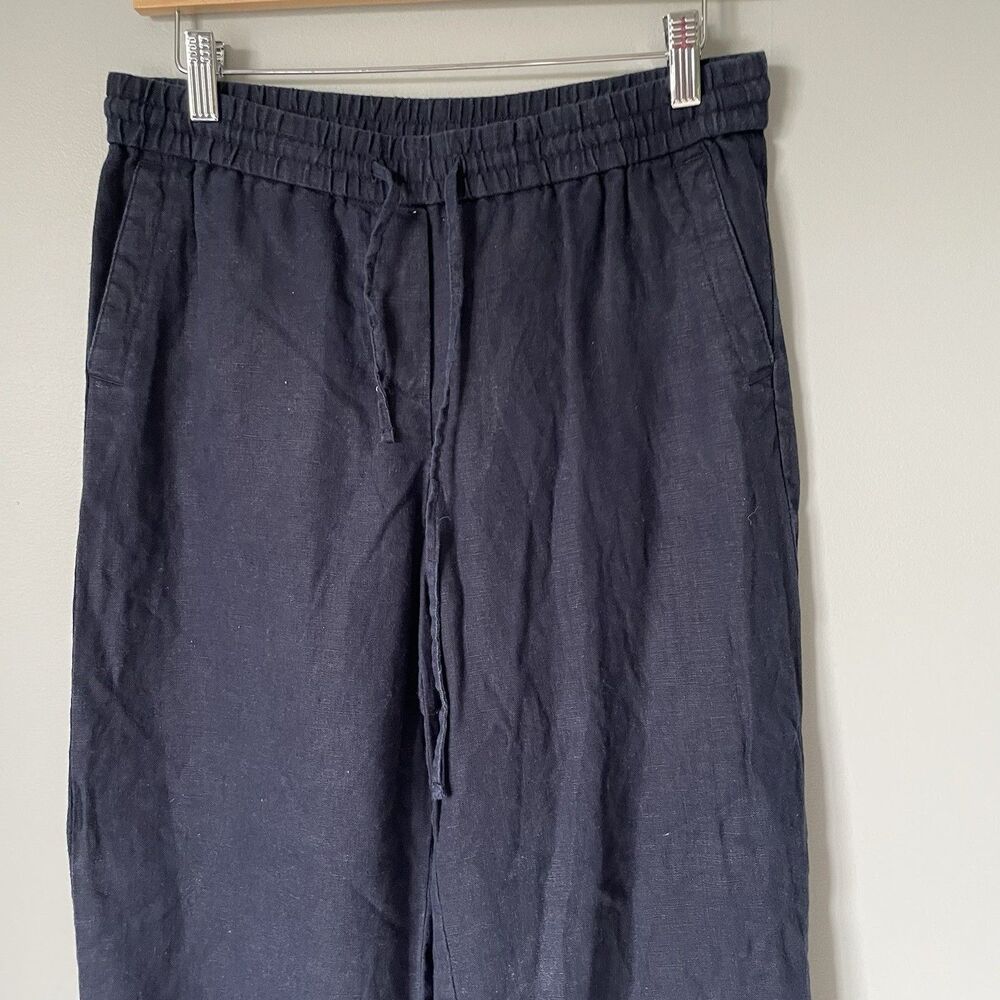 Talbots Cottagecore 100% Linen Cropped Wide Leg Pants Navy Blue Women's Size 2 - Picture 3 of 12